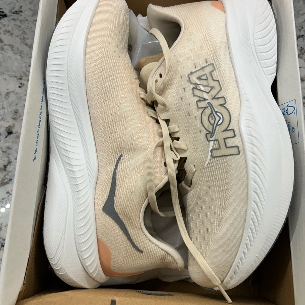 Hoka One One Cream and Gray Athletic Shoes